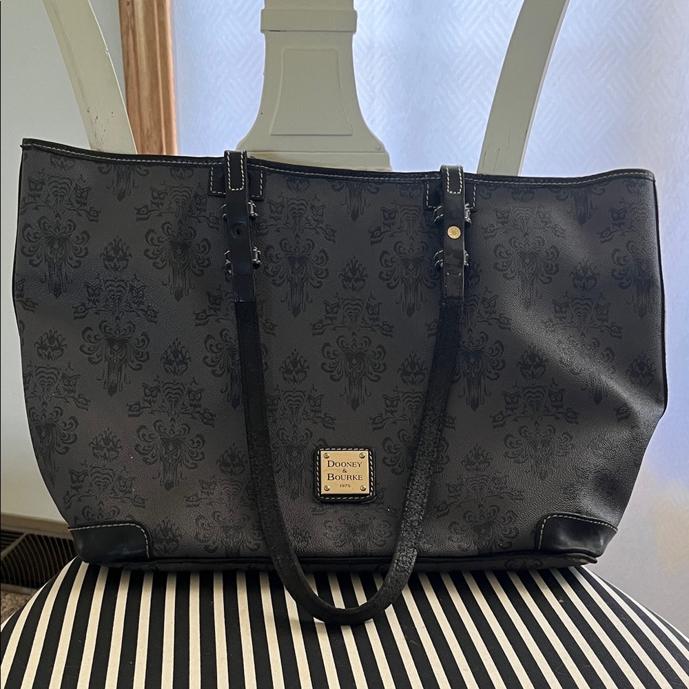 Dooney & Bourke Haunted Mansion Grey/Black Wallpaper Tote Bag